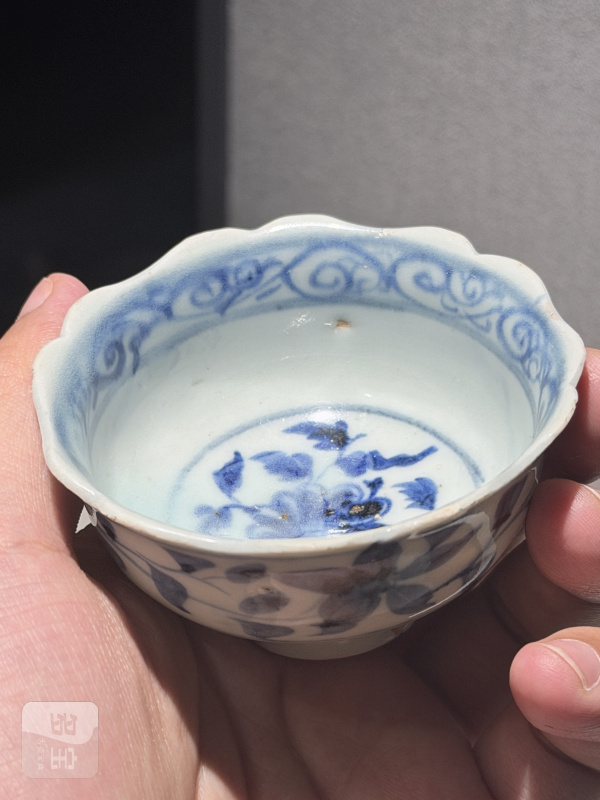 元 青花荷塘鸳鸯纹菱口盘及花口杯一套 - 图13